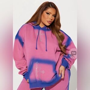 Fashion Nova Pink and Blue Women's Hoodie